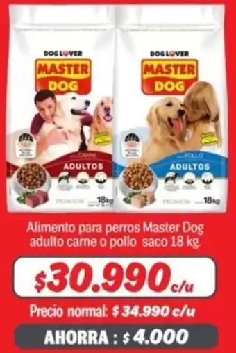 Mayorista 10 Alimento para perros Master Dog adulto carne o pollo saco 18kg oferta