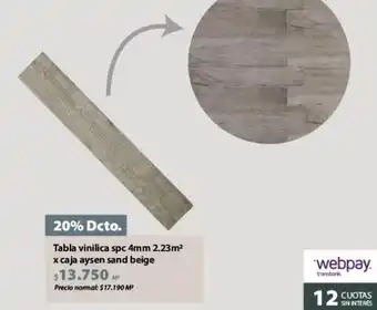 Mimbral Webpay - tabla vinilica spc 4mm 2,23m2 x caja ayen sand beige oferta