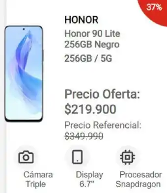 Claro Honor 90 Lite 256GB Negro 256GB/5G oferta