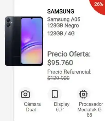 Claro Samsung A05 128GB Negro 128GB/4G oferta