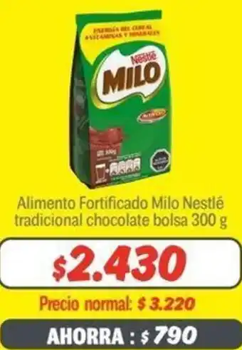 Mayorista 10 Alimento Fortificado Milo Nestlé tradicional chocolate bolsa 300g oferta