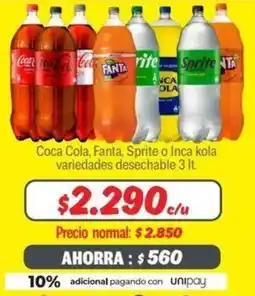Mayorista 10 Coca Cola, Fanta, Sprite o Inca kola variedades desechable 3It oferta