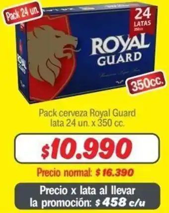 Mayorista 10 Pack cerveza Royal Guard lata 24 un. x 350cc oferta