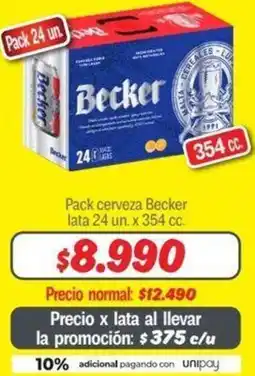 Mayorista 10 Pack cerveza Becker lata 24 un. x 354cc oferta