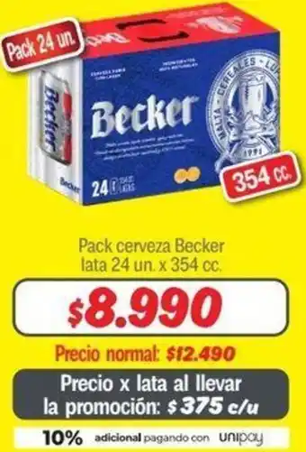 Mayorista 10 Pack cerveza Becker lata 24 un. x 354cc oferta