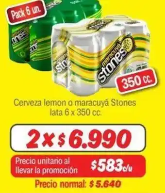 Mayorista 10 Cerveza lemon o maracuyá Stones lata 6 x 350 cc. oferta