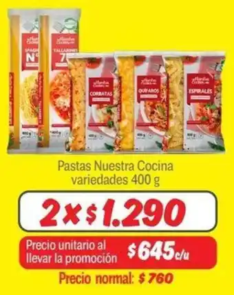 Mayorista 10 Pastas Nuestra Cocina variedades 2x400g oferta
