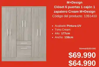 Easy M+Design Clóset 6 puertas 1 cajón 1 zapatero Cream M+Design Código del producto: 1351410 oferta