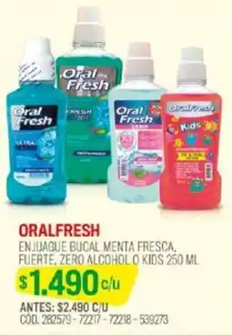 Cruz Verde ORALFRESH ENJUAGUE BUCAL MENTA FRESCA, FUERTE, ZERO ALCOHOL O KIDS 250ML oferta