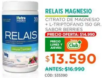 Cruz Verde RELAIS MAGNESIO CITRATO DE MAGNESIO + L-TRIPTOFANO 150GR oferta