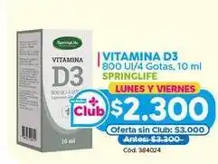 Club - vitamina d3 800 ui/4 gotas, 10 ml springlife