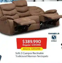 Daniel ́s - sofa 3 cuerpos reclinable tradicional norman terciopelo