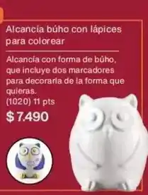 Alcancia búho con lápices para colorear