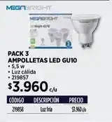 Construmart Megabright - pack 3 ampolletas led gu10 oferta