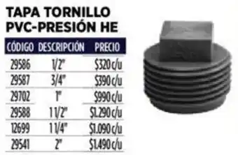 Construmart TAPA TORNILLO PVC-PRESIÓN HE 1/2" oferta