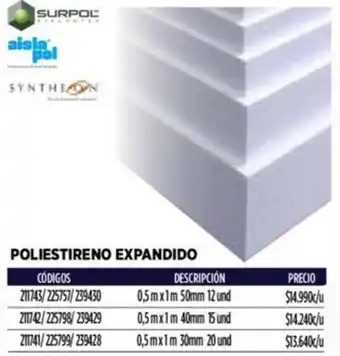 Construmart POLIESTIRENO EXPANDIDO 0,5mx1m 50mm 12 und oferta