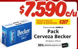 Unimarc Pack Cerveza Becker 24 latas x 354 cc oferta