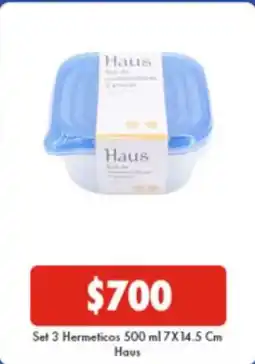 Super Bodega a Cuenta Haus - set 3 hermeticos 500 ml 7x 14.5 cm havs oferta