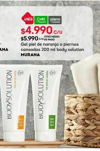 Tottus Gel piel de naranja o piernas cansadas 200 ml body solution murana oferta