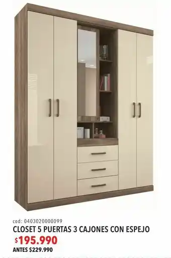 Coopelan Closet 5 puertas 3 cajones con espejo oferta