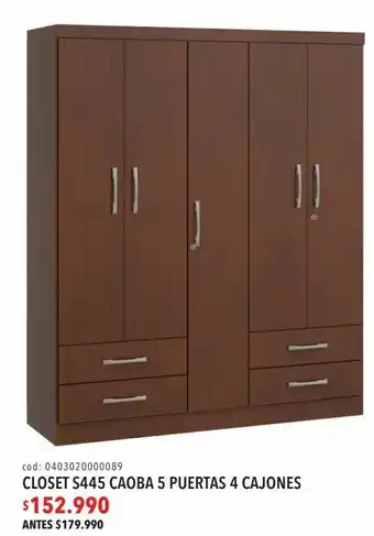 Coopelan Closet s445 caoba 5 puertas 4 cajones oferta