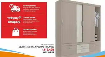 Coopelan Closet s453 teca 4 puertas 4 cajones oferta