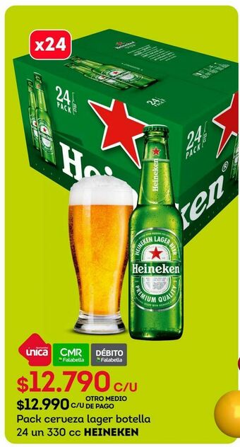 Tottus Pack cerveza lager botella 24 un 330 cc heineken oferta