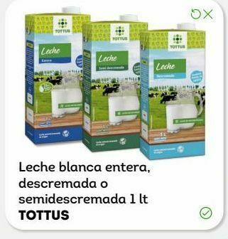Tottus Leche blanca entera, descremada o semidescremada 1 lt tottus oferta