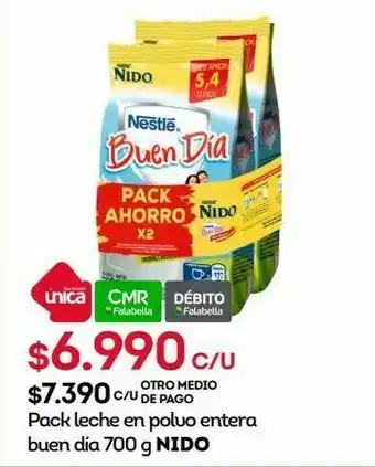Tottus Pack leche en polvo entera buen día 700 g nido oferta
