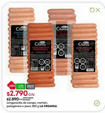 Tottus Longanicilla de campo, merkén, patagónica o pavo 280 g la crianza oferta