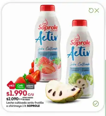 Tottus Leche cultivada activ frutilla o chirimoya 1 lt soprole oferta