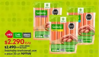 Tottus Salchicha tradicional, ave o pavo 20 un tottus oferta