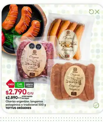 Tottus Chorizo argentino, longaniza patagónica o tradicional 500 g tottus orígenes oferta