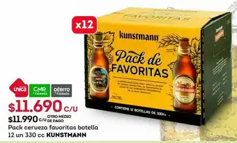 Tottus Pack cerveza favoritas botella 12 un 330 cc kunstmann oferta