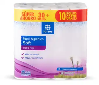 Tottus Papel higiénico doble hoja 28m, 40 un oferta