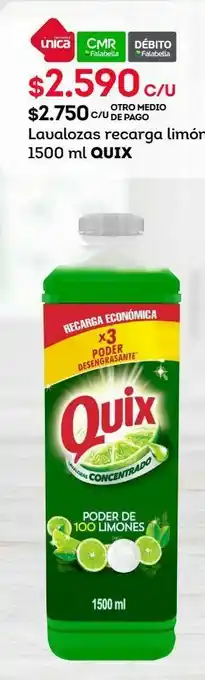 Tottus Lavalozas recarga limón 1500 ml quix oferta