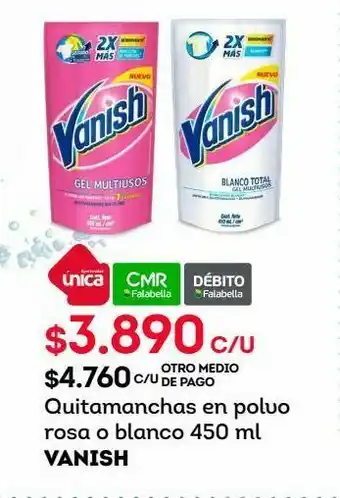 Tottus Quitamanchas en polvo rosa o blanco 450 ml vanish oferta