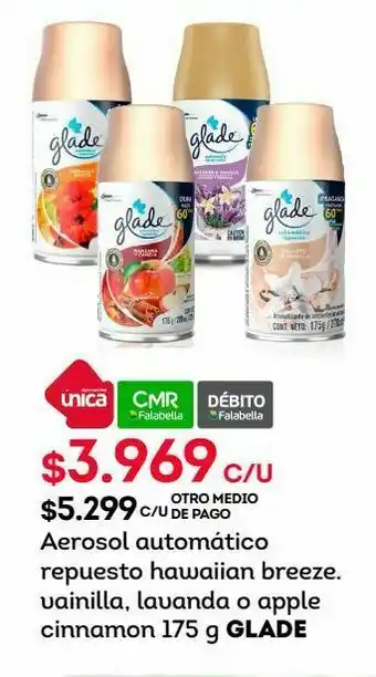 Aerosol automático repuesto hawaiian breeze. vainilla, lavanda o apple cinnamon 175 g glade