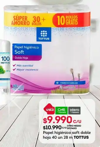 Tottus Papel higiénico soft doble hoja 40 un 28 m tottus oferta