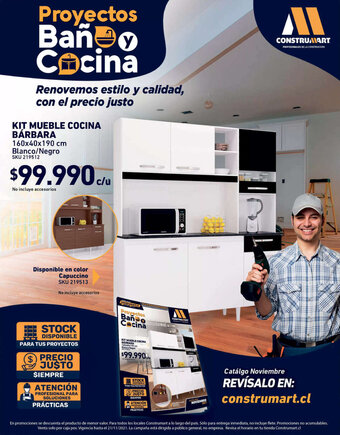 Construmart Kit Mueble Cocina Barbara 160 x 40 x 190 cm Blanco/Negro oferta