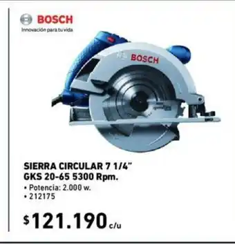 Construmart Bosch Sierra Circular 7 1/4" GKS 20-65 5300 RPM oferta