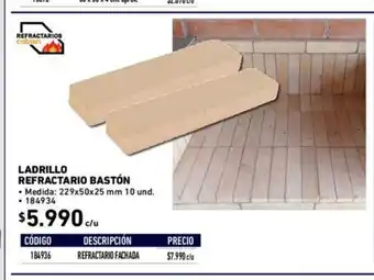 Construmart Ladrillo Refractario Baston oferta