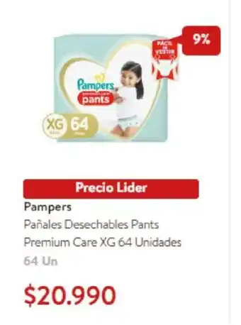 Pampers Pañales Desechables Pants Premium Care XG 64 Unidades