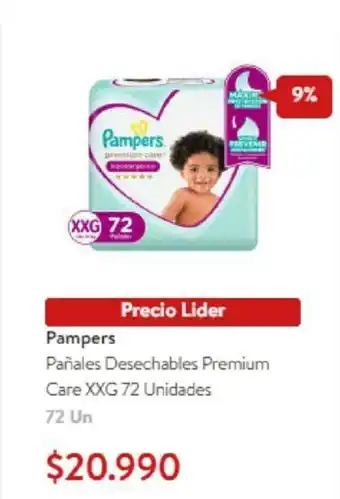 Lider Pampers Pañales Desechables Premium Care XXG 72 Unidades oferta