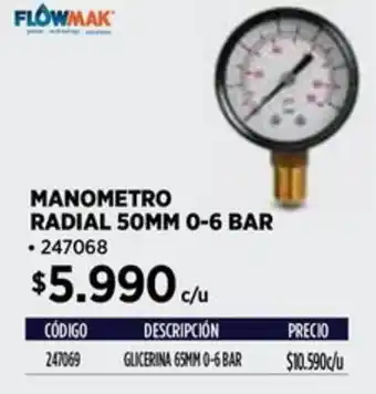 Construmart Flowmak manometro radial 50mm 0-6 bar oferta