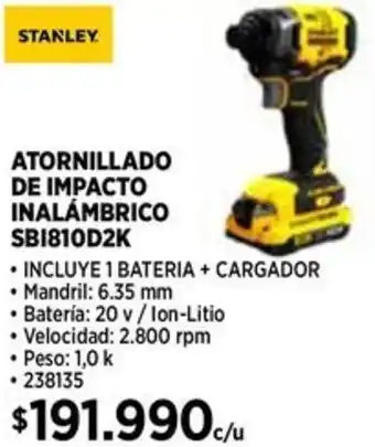 Construmart Stanley atornillado de impacto inalámbrico sb1810d2k oferta