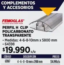 Construmart Perfil h clip policarbonato transparente oferta