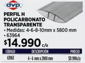 Construmart Perfil h policarbonato transparente oferta