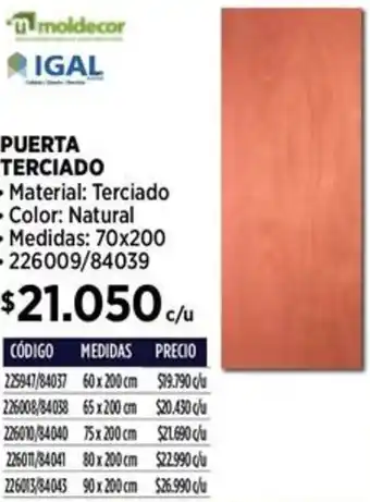 Construmart Moldecor igal puerta terciado oferta