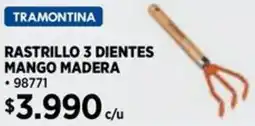 Construmart Tramontina rastrillo 3 dientes mango madera oferta